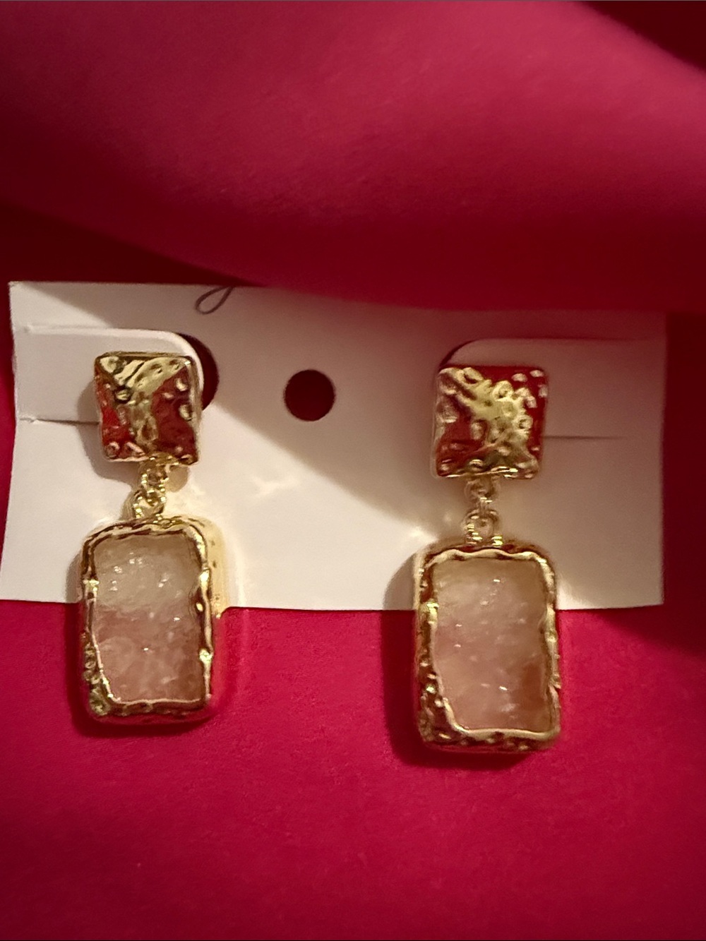 Gold-Tone White Druzy Drop Earrings